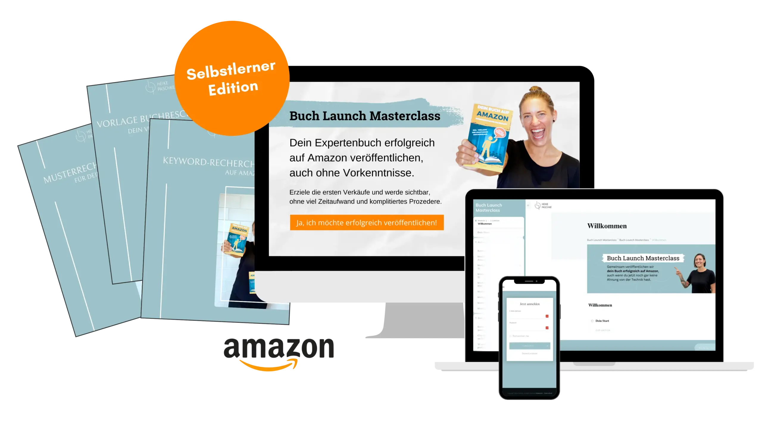 Buch-Launch Masterclass - Online Kurs Mockup zum Gruppenprogramm von Amazon Expertin Heike Paschke um einen erfolgreichen Buch Launch auf Amazon durchzuführen